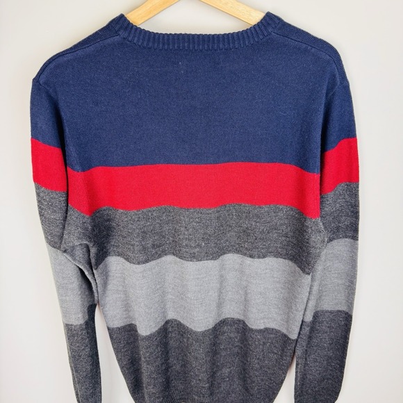 US Polo Assn. Men's M Pullover Sweater V-neck Blue Red Gray Striped Lightweight - Picture 5 of 13